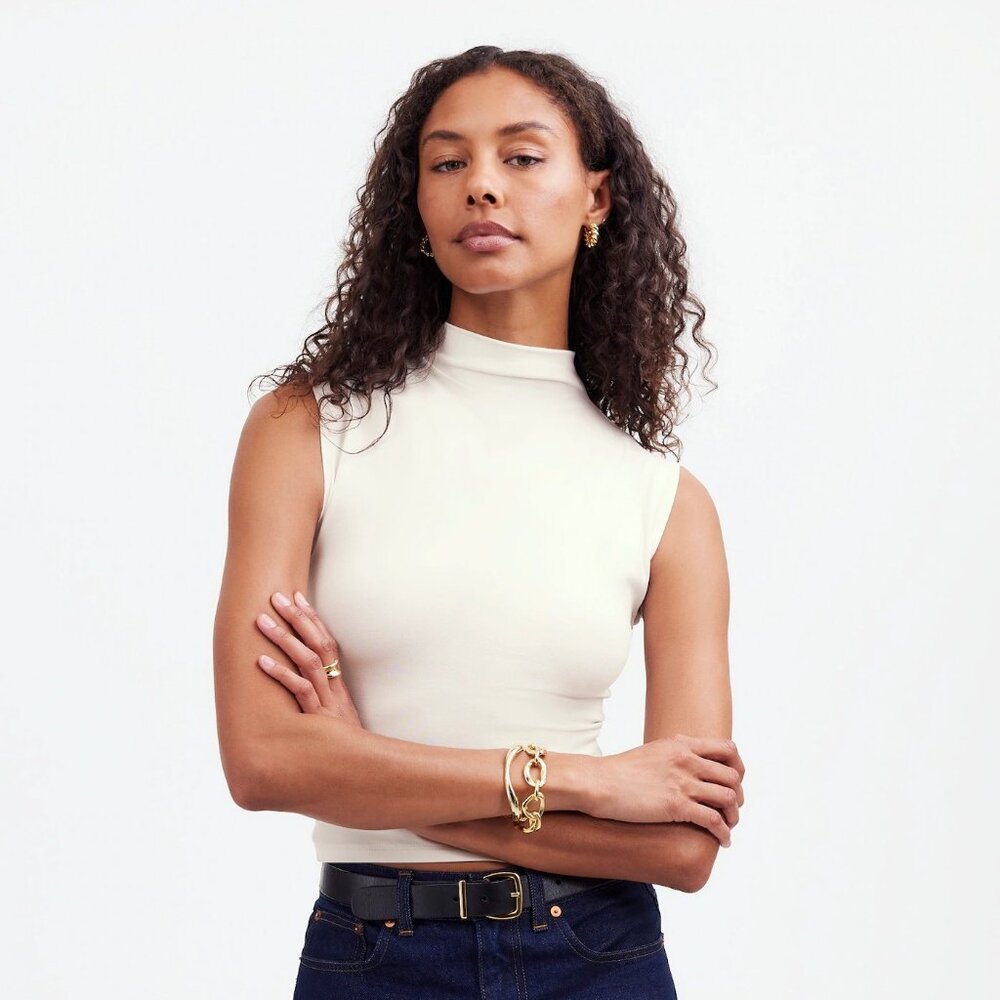 NWT Madewell Funnelneck Cropped Muscle Tee size Large